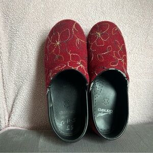 Dansko Red Floral Embroidered Slip-Ons